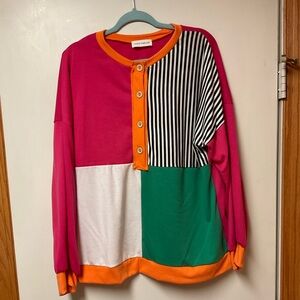 Colorblock Button-Up Sweater